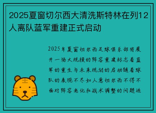 2025夏窗切尔西大清洗斯特林在列12人离队蓝军重建正式启动
